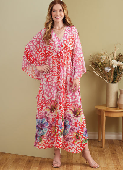 Butterick B6900 sewing pattern envelope showing the v-neck kaftan dress designs