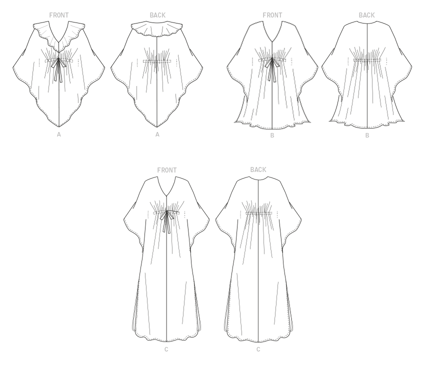 Butterick B6900 sewing pattern envelope showing the v-neck kaftan dress designs