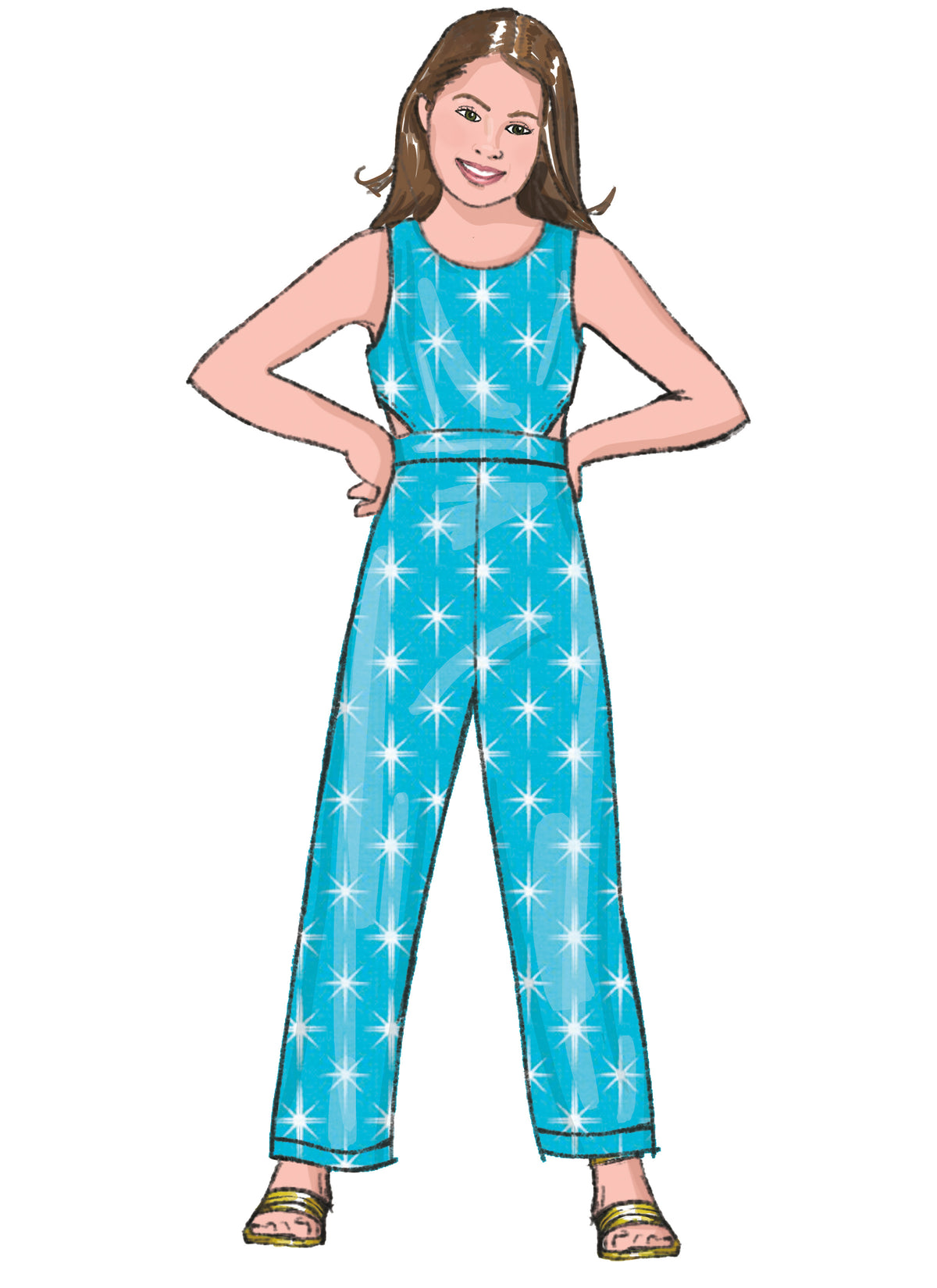Butterick B6908 sewing pattern envelope showing the girls' full skirt dress designs