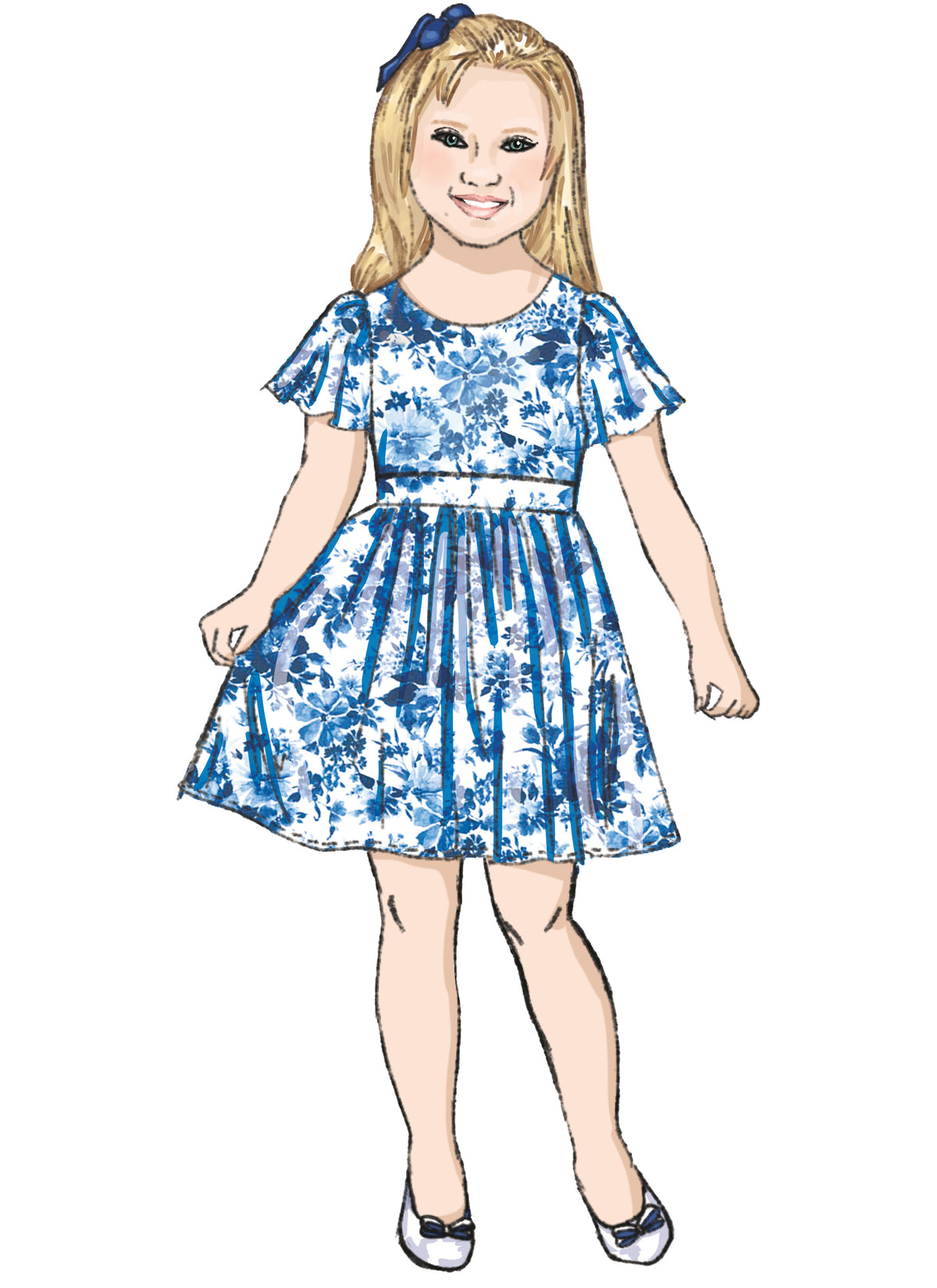 Butterick B6908 sewing pattern envelope showing the girls' full skirt dress designs