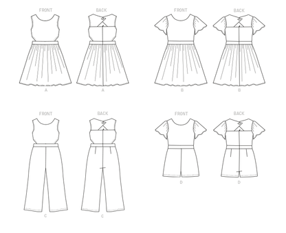 Butterick B6908 sewing pattern envelope showing the girls' full skirt dress designs