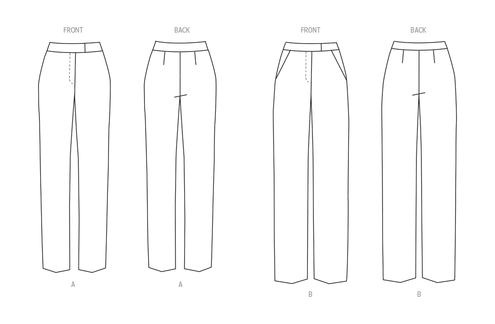 Butterick B6910 sewing pattern envelope showing the contour waist trousers designs