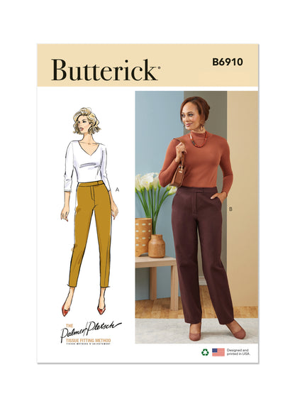Butterick B6910 sewing pattern envelope showing the contour waist trousers designs