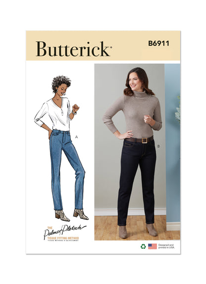 Butterick B6911 sewing pattern envelope showing the jeans designs