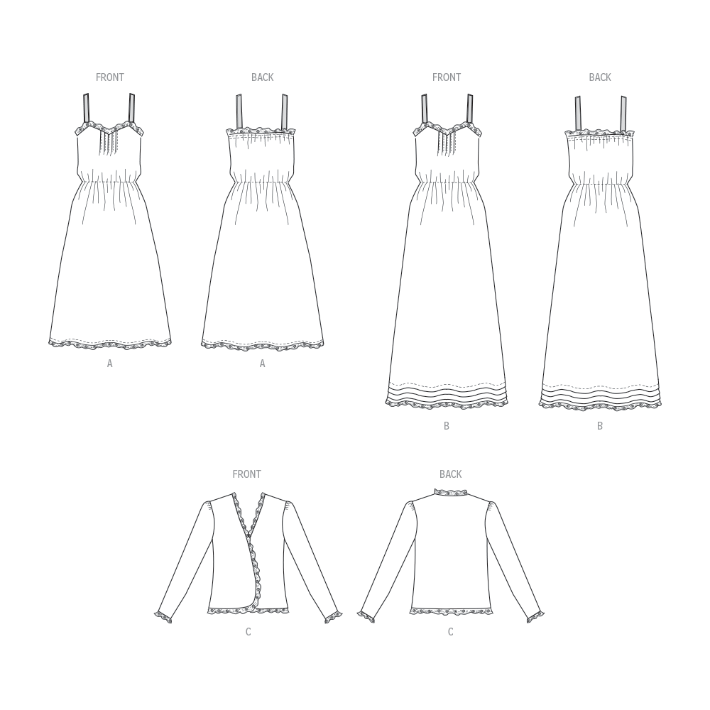 Butterick B6914 sewing pattern envelope showing the semi-fitted lace dress designs