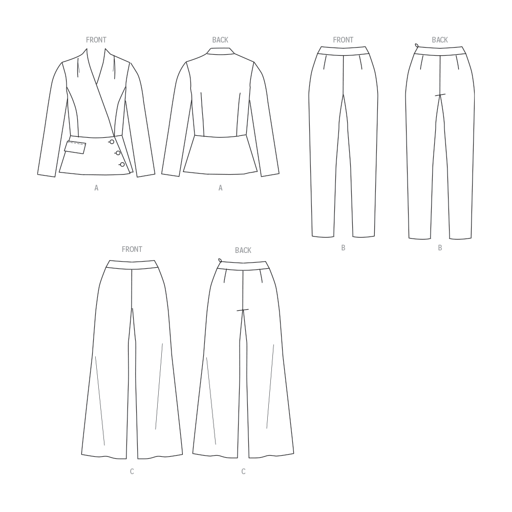 Butterick B6915 sewing pattern envelope showing the two-piece suit designs
