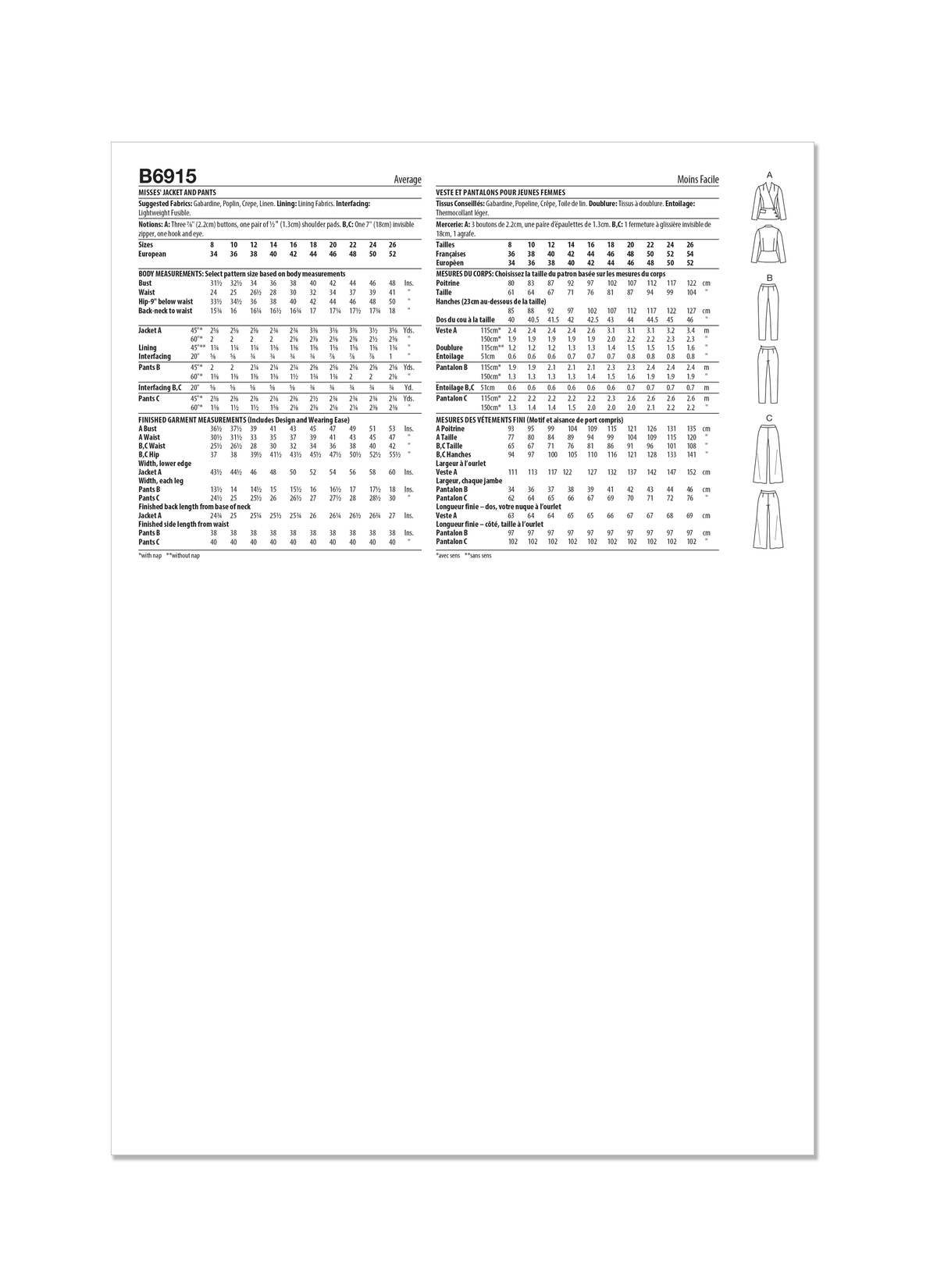 Butterick B6915 sewing pattern envelope showing the two-piece suit designs