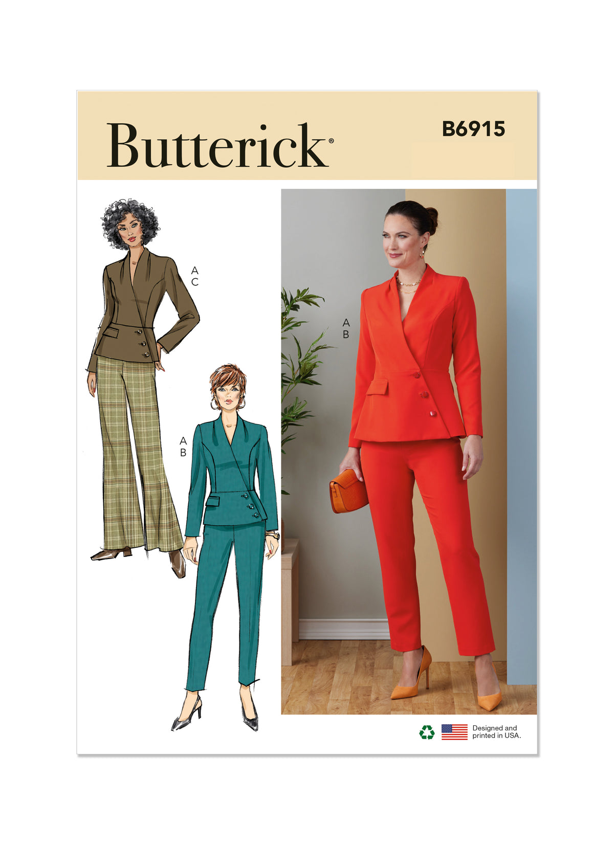 Butterick B6915 sewing pattern envelope showing the two-piece suit designs