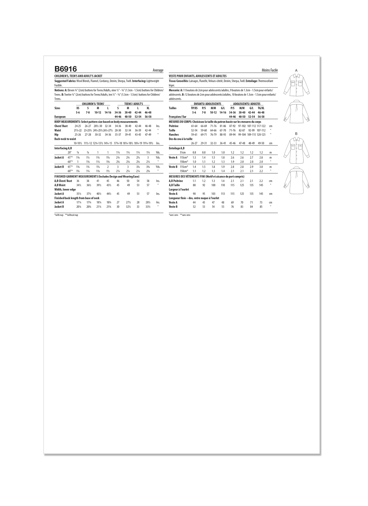 Butterick B6916 sewing pattern envelope showing the unisex shirt jacket designs