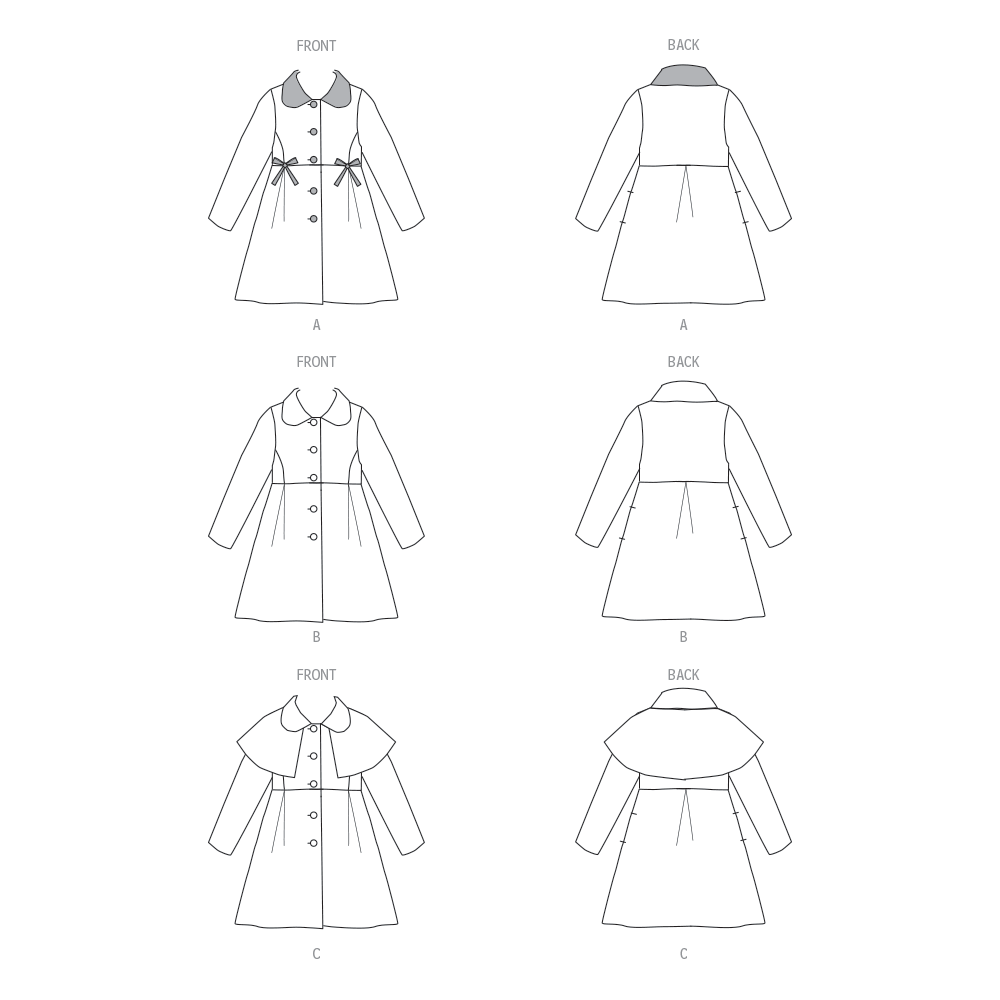 Butterick B6921 sewing pattern envelope showing the children's button front coat designs