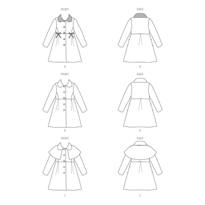 Butterick B6921 sewing pattern envelope showing the children's button front coat designs
