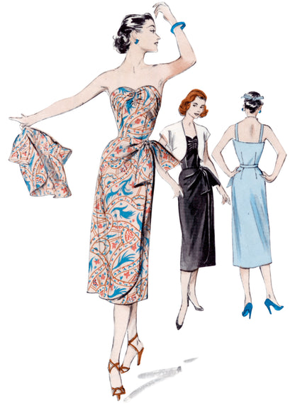 Butterick B6923 sewing pattern envelope showing the vintage 1950s dress and bolero designs