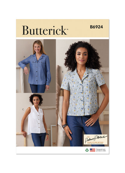 Butterick B6924 sewing pattern envelope showing the fitted shirt designs