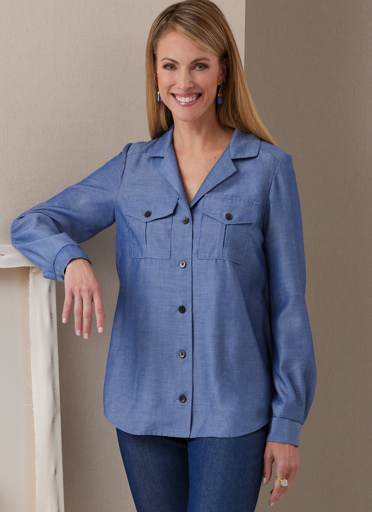 Butterick B6924 sewing pattern envelope showing the fitted shirt designs