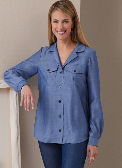 Butterick B6924 sewing pattern envelope showing the fitted shirt designs