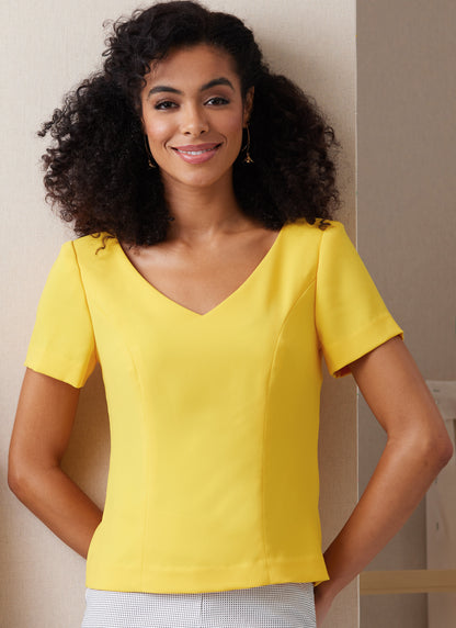 Butterick B6925 sewing pattern envelope showing the semi-fitted princess seam top designs