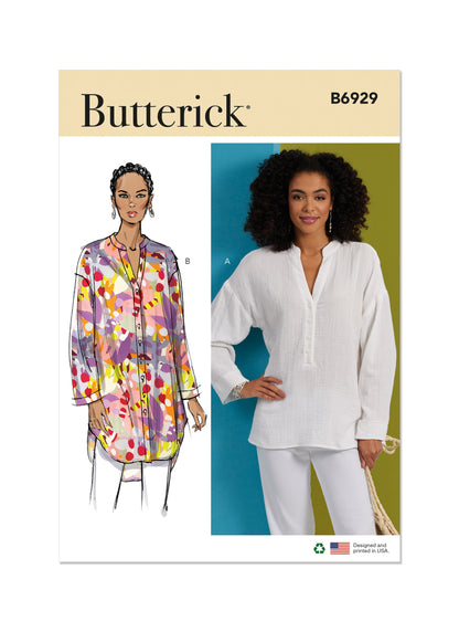 Butterick B6929 sewing pattern envelope showing the loose fit top or tunic designs