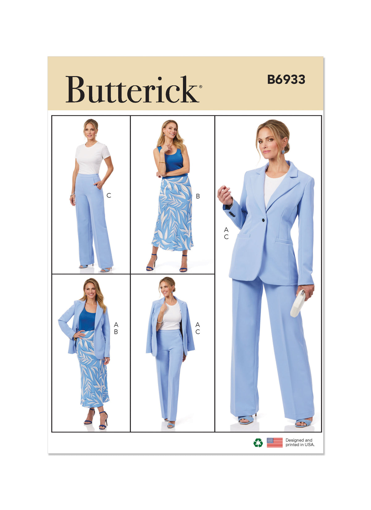 Butterick B6933 sewing pattern envelope showing the partially lined jacket designs
