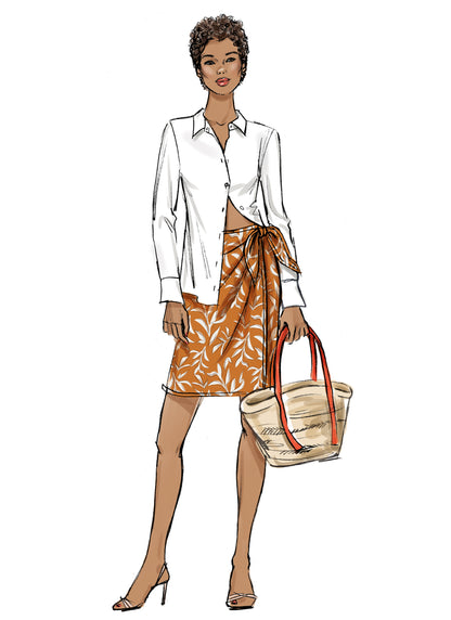 Butterick B6934 sewing pattern envelope showing the wrap skirt designs