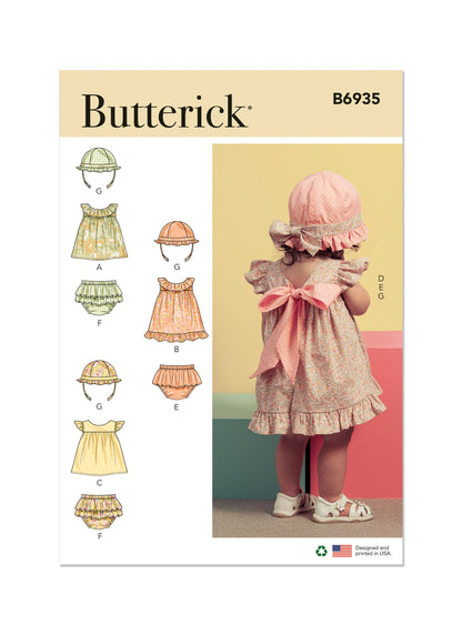 Butterick B6935 sewing pattern envelope showing the baby ruffle top designs