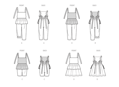 Butterick B6936 sewing pattern envelope showing the toddler overalls and dress designs