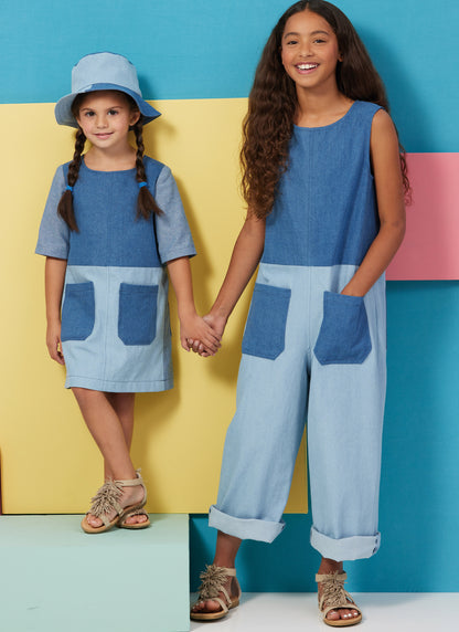 Butterick B6937 sewing pattern envelope showing the children's dress, romper and hat designs