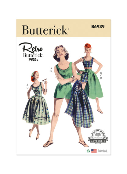 Butterick sewing pattern B6939 envelope showing a vintage 1950s-style four-piece sports wardrobe