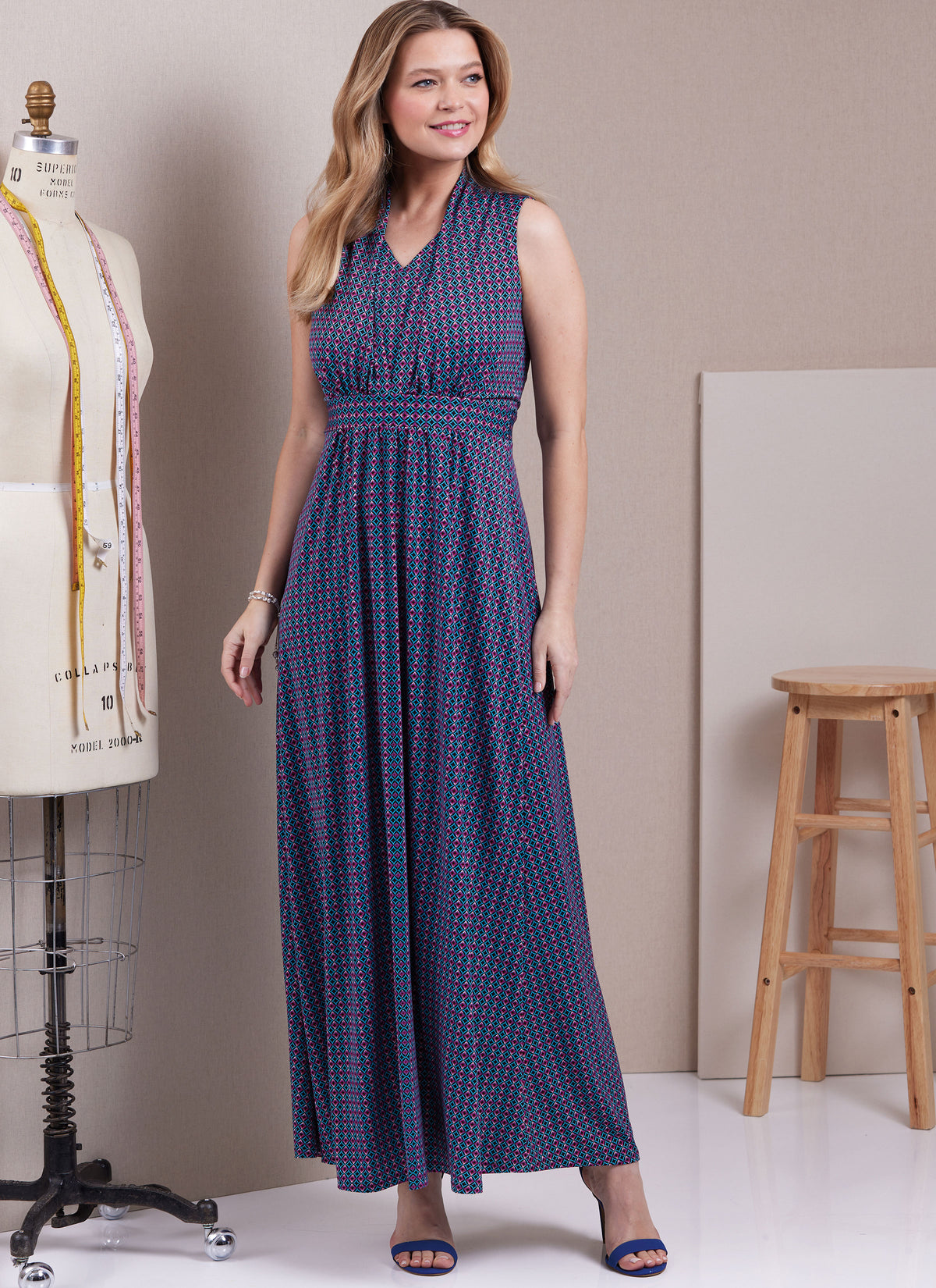 Butterick sewing pattern B6940 envelope showing a knit dress in three lengths
