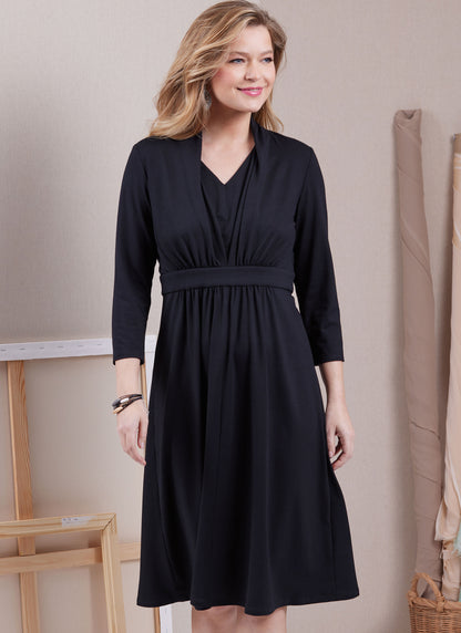 Butterick sewing pattern B6940 envelope showing a knit dress in three lengths
