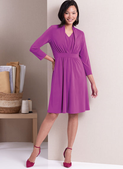 Butterick sewing pattern B6940 envelope showing a knit dress in three lengths