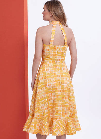 Butterick sewing pattern B6942 envelope showing a lined halter-style dress