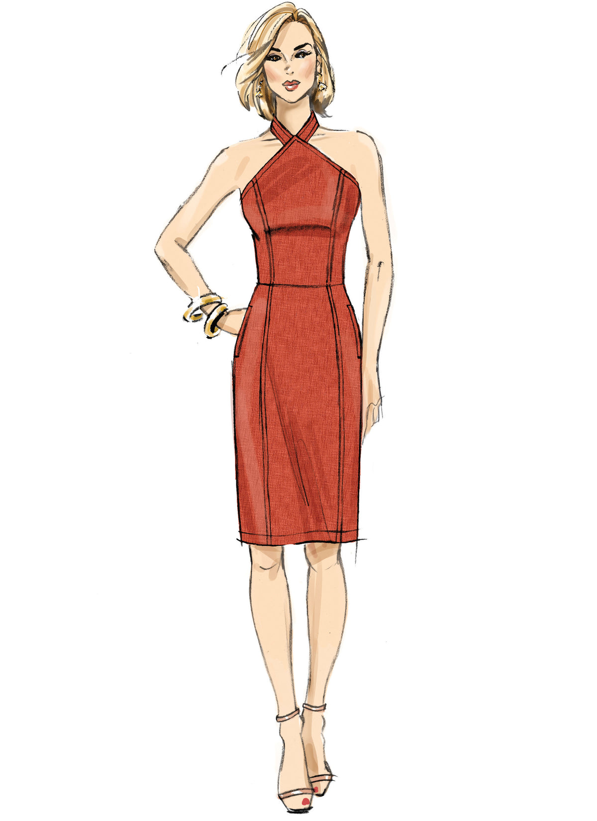 Butterick sewing pattern B6942 envelope showing a lined halter-style dress