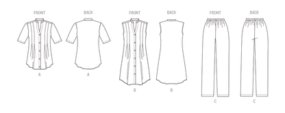 Butterick sewing pattern B6945 envelope showing a button front top or dress