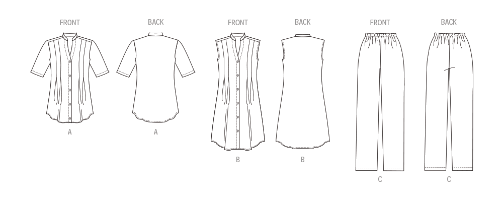 Butterick sewing pattern B6945 envelope showing a button front top or dress