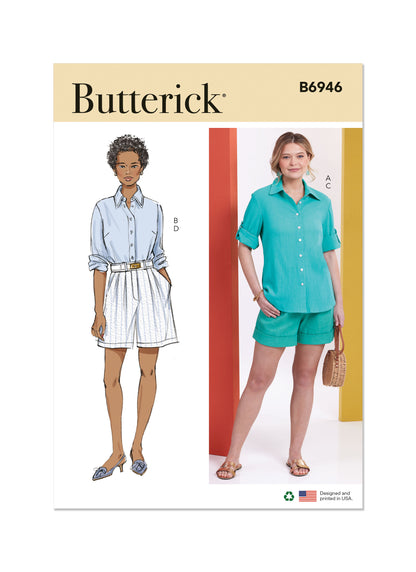 Butterick sewing pattern B6946 envelope showing a fitted shirt