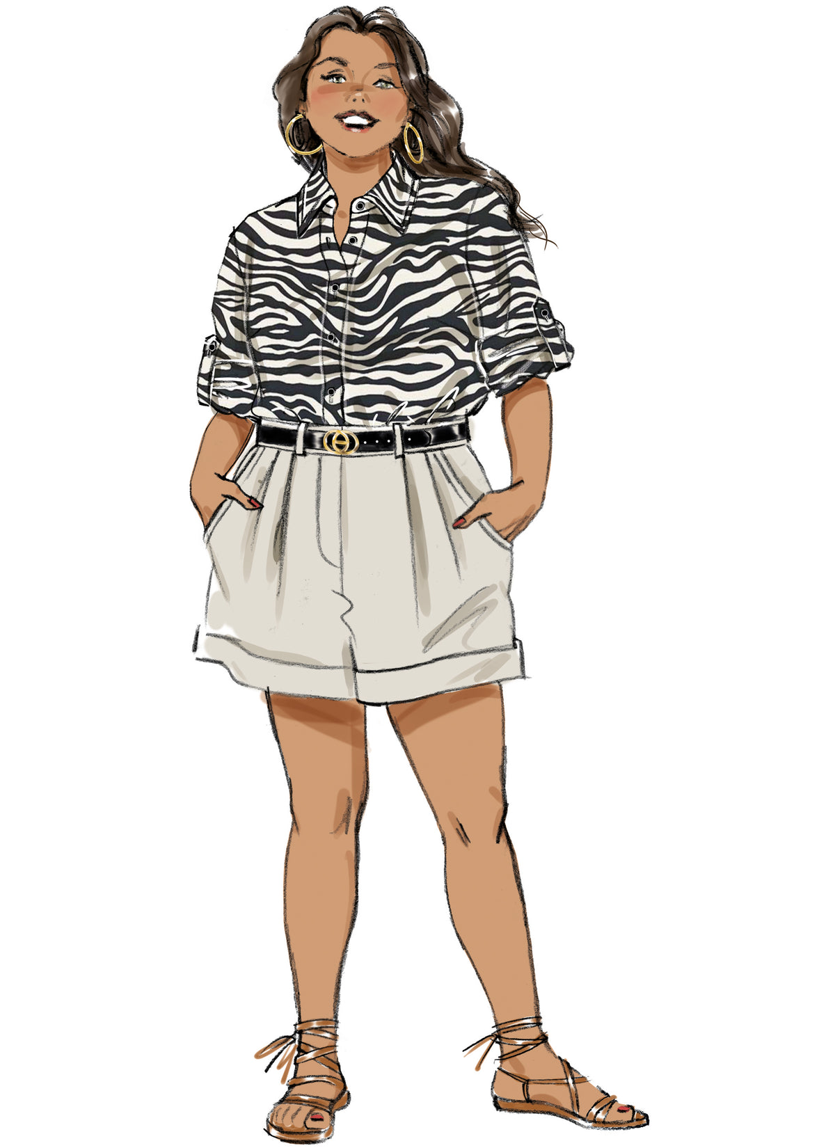 Butterick sewing pattern B6947 envelope showing a plus size fitted shirt