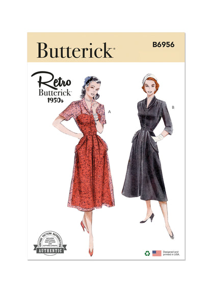 Butterick sewing pattern B6956 envelope showing a vintage 1950s-style dress