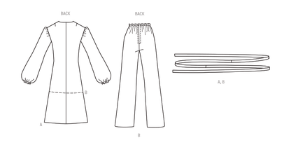 Butterick sewing pattern B6958 envelope showing a vintage 1970s-style dress, tunic and trousers