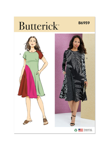 Butterick sewing pattern B6959 envelope showing a slightly flared pullover dress