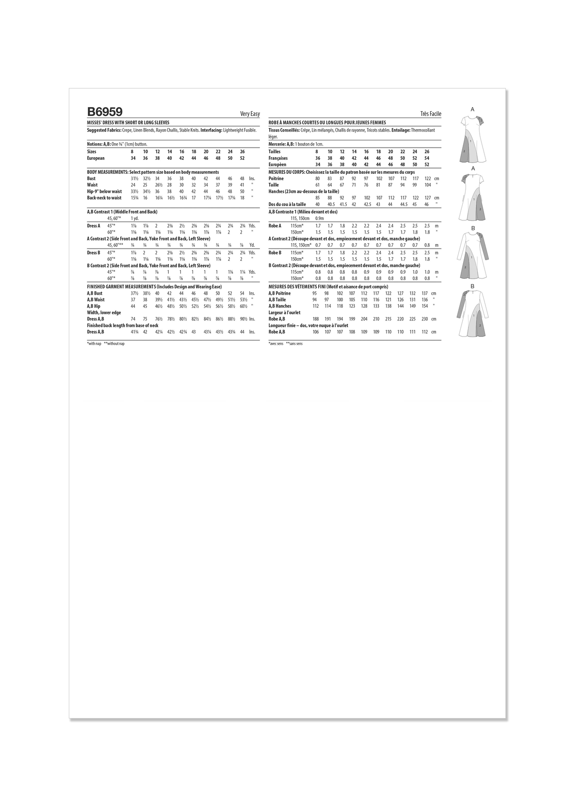 Butterick sewing pattern B6959 envelope showing a slightly flared pullover dress