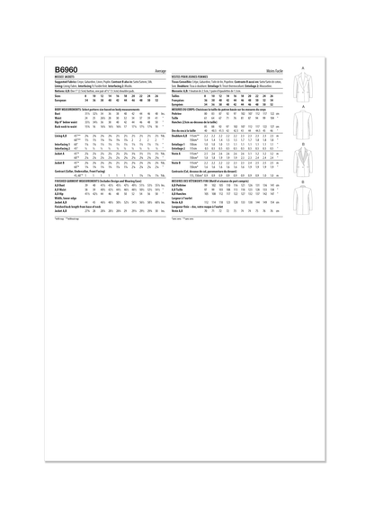 Butterick sewing pattern B6960 envelope showing a lined jacket