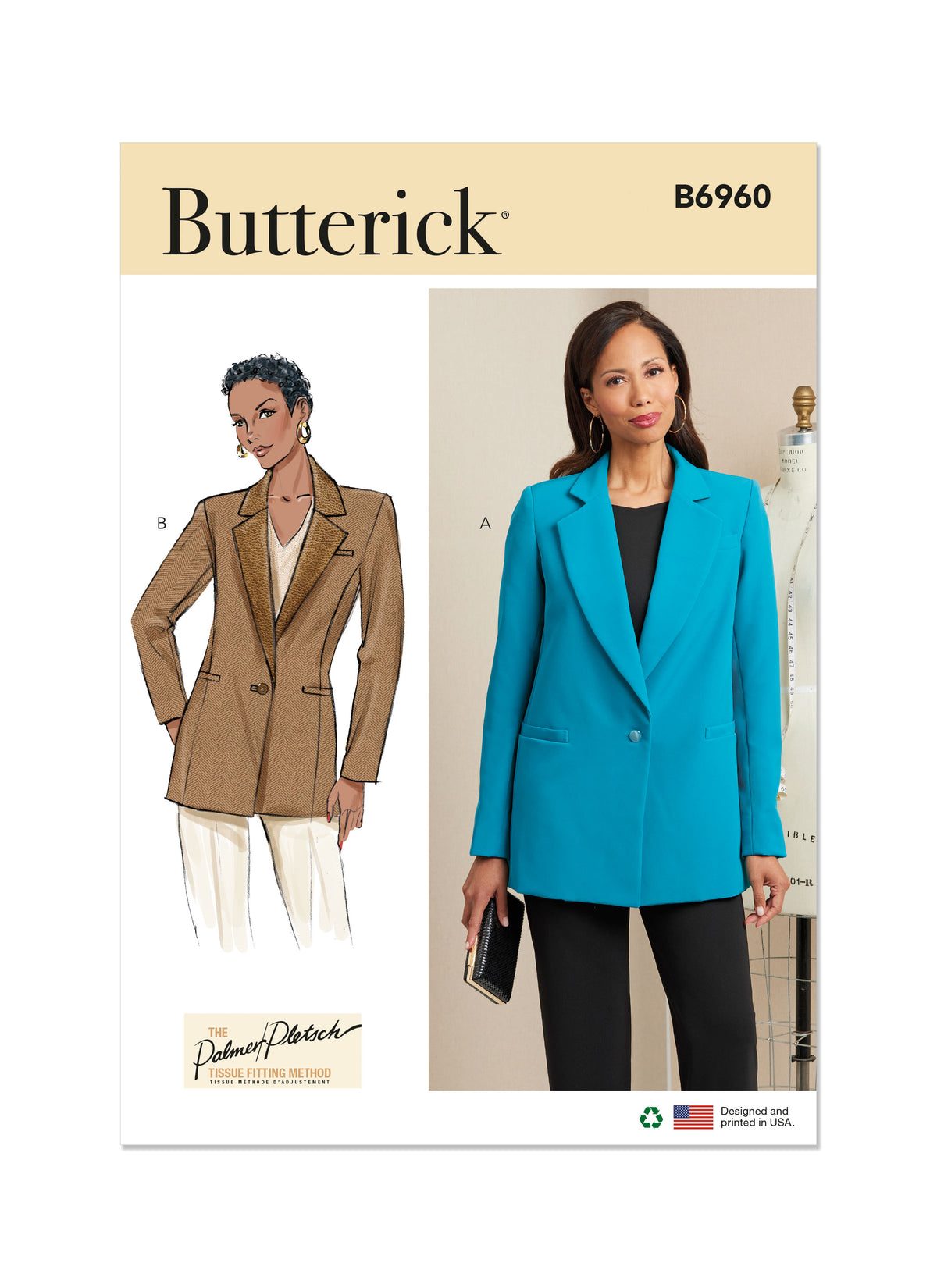 Butterick sewing pattern B6960 envelope showing a lined jacket