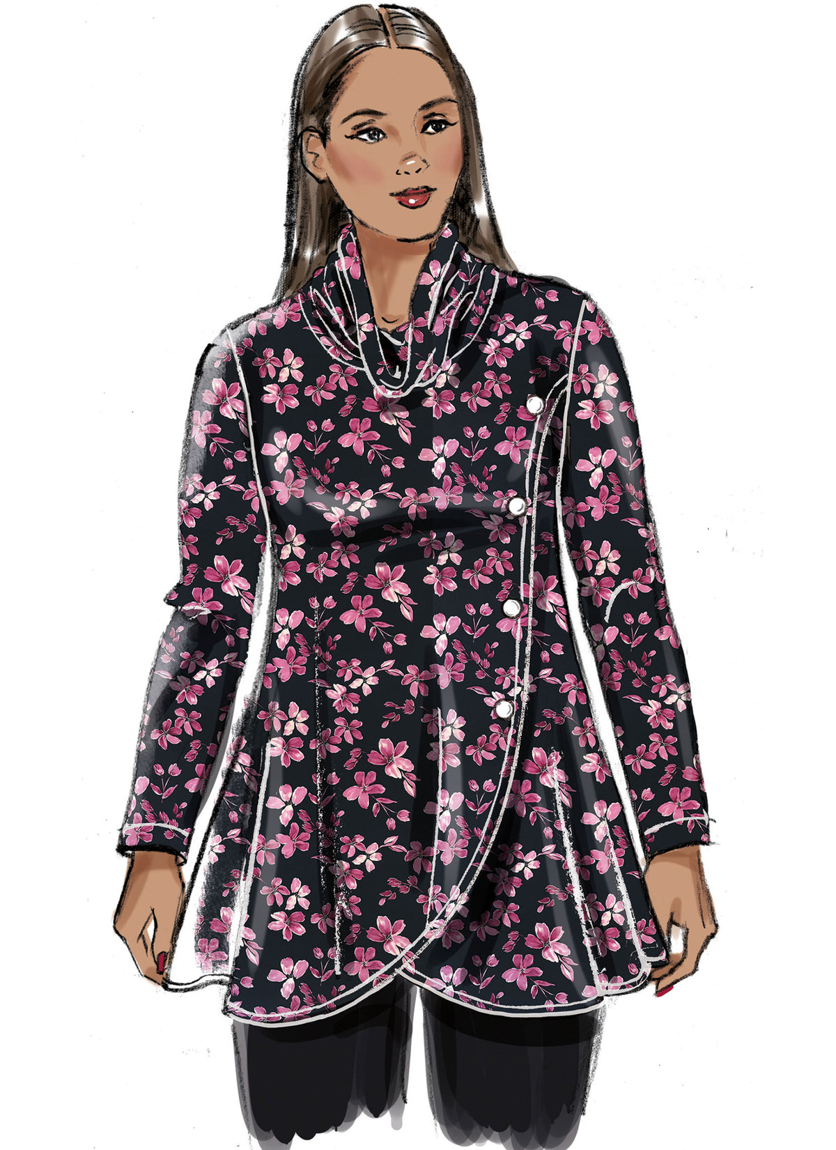 Butterick sewing pattern B6962 envelope showing a plus size pullover knit cowl neck top