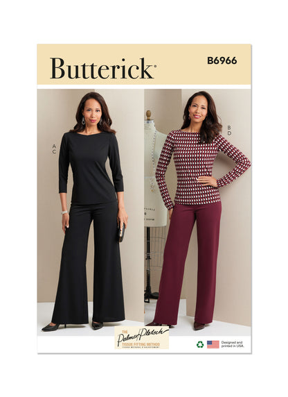 Butterick B6966 sewing pattern envelope showing close-fitting pullover tops