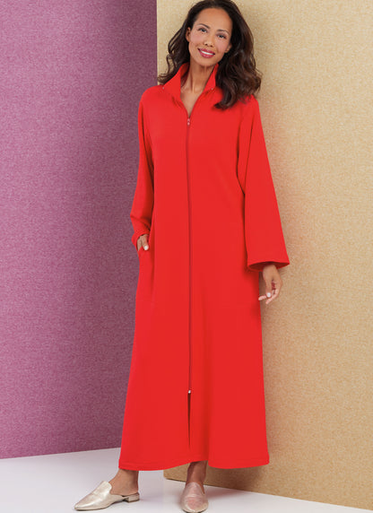 Butterick B6967 sewing pattern envelope showing a very loose-fitting robe with a front zip