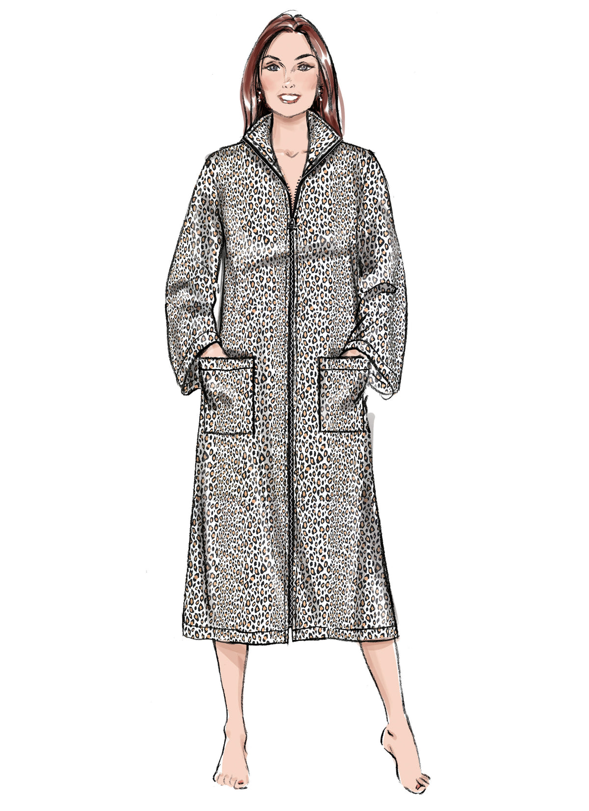Butterick B6967 sewing pattern envelope showing a very loose-fitting robe with a front zip
