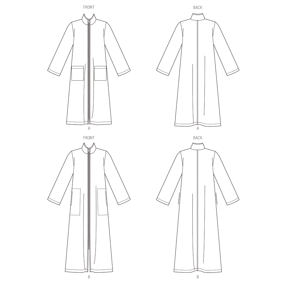 Butterick B6967 sewing pattern envelope showing a very loose-fitting robe with a front zip