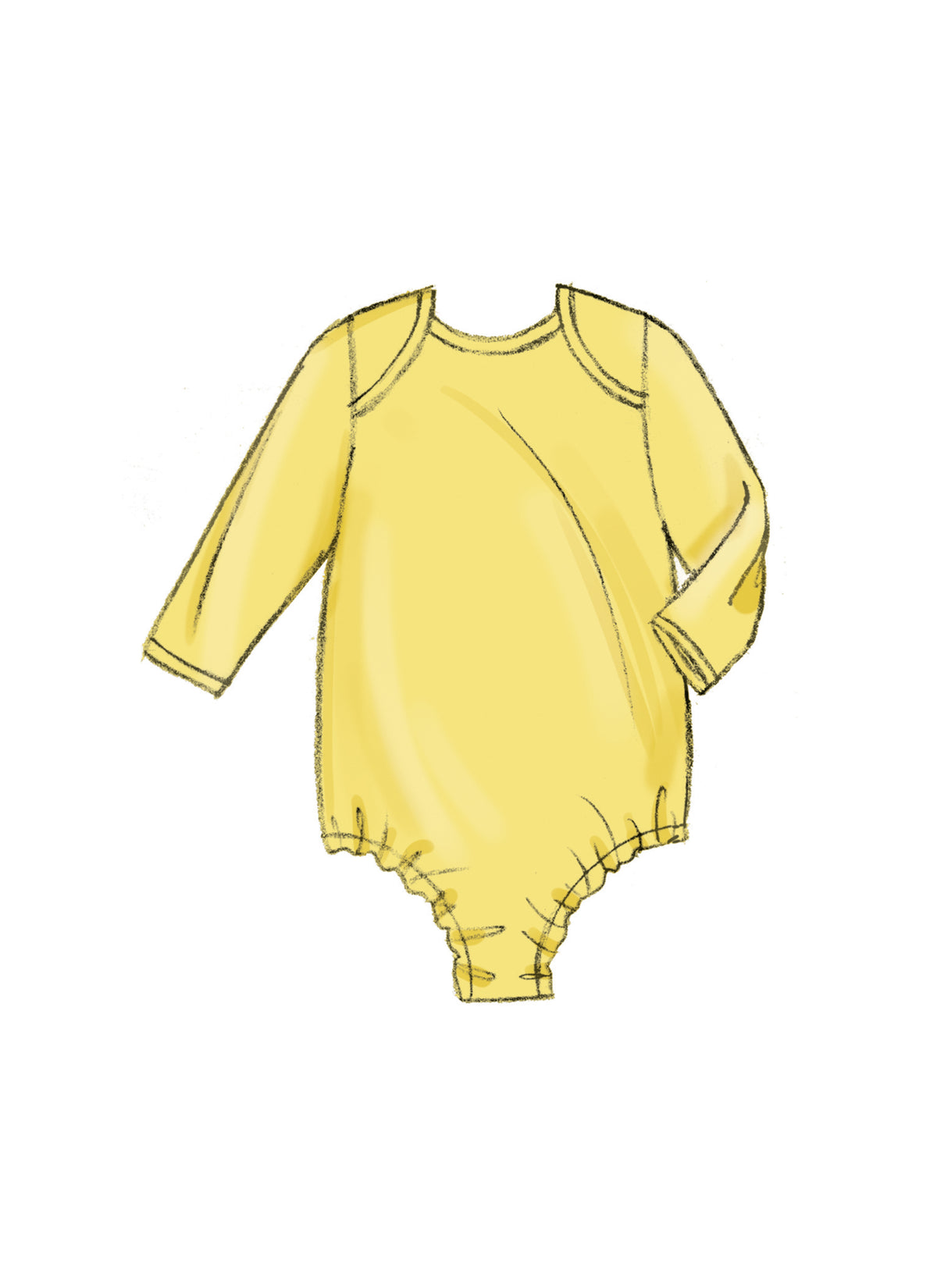 Butterick B6970 sewing pattern envelope showing a loose-fitting baby jacket, pullover tops, dress and rompers