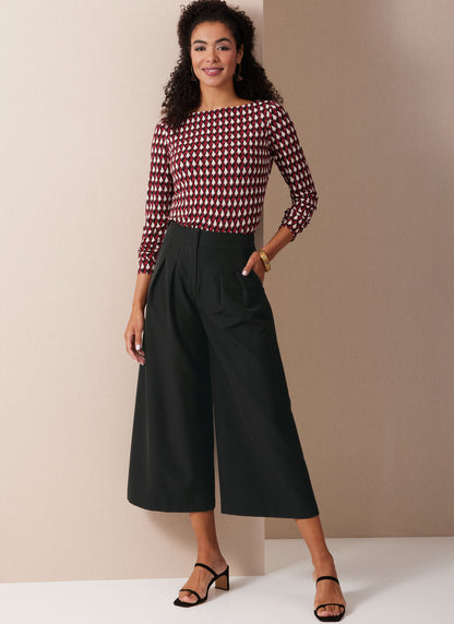 Butterick B6973 sewing pattern envelope showing wide leg and cropped trousers
