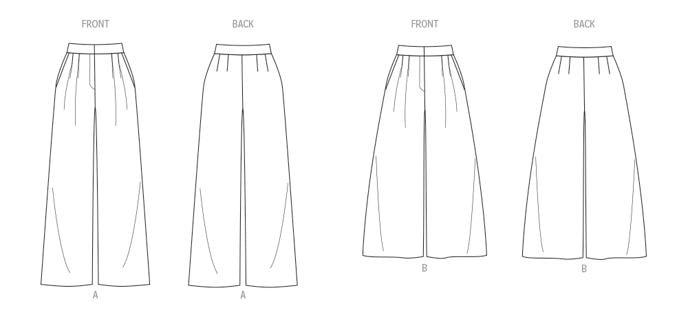 Butterick B6973 sewing pattern envelope showing wide leg and cropped trousers